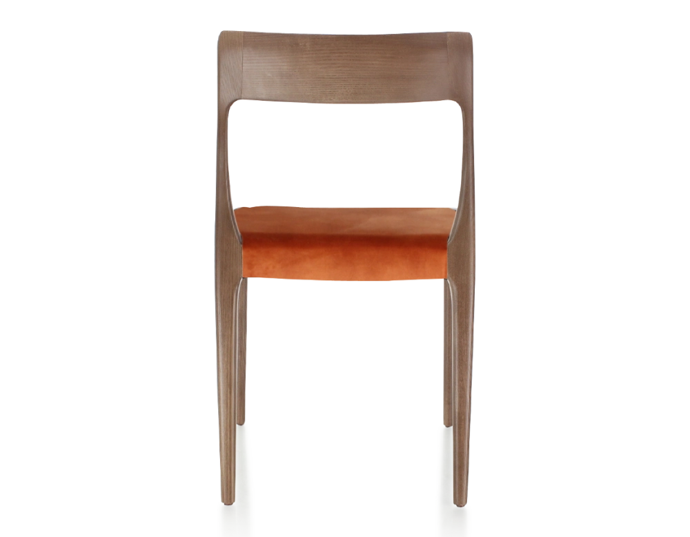 Scandinavian chair wood stained dark brown seat terracotta velvet fabric Scandinavian chair wood stained dark brown seat terracotta velvet fabric