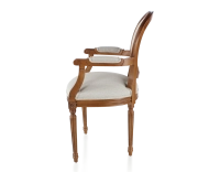 Chaise ancienne style Louis XVI avec accoudoirs bois teinte ancienne et tissu beige naturel Chaise ancienne style Louis XVI avec accoudoirs bois teinte ancienne et tissu beige naturel