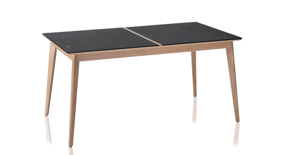 8 person oak and ceramic dining table with natural stained wood and oxidised brown ceramic top 180x100 cm