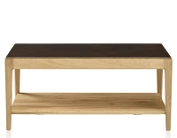 Rectangular coffee table in oak and ceramic with shelf in natural stained wood, oxidised brown ceramic top 100x50 cm Rectangular coffee table in oak and ceramic with shelf in natural stained wood, oxidised brown ceramic top 100x50 cm
