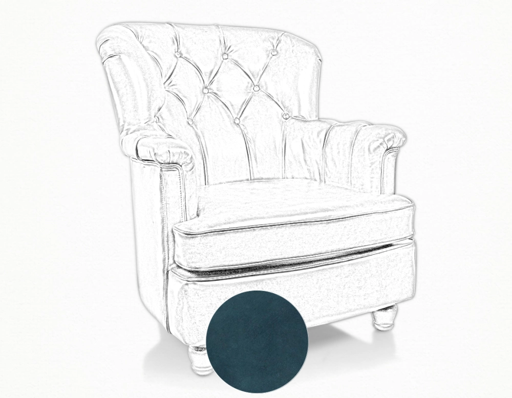 Fauteuil Chesterfield cuir bleu moyen dossier Fauteuil Chesterfield cuir bleu moyen dossier