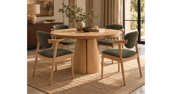 Table ronde extensible 4 à 8 personnes en chêne rustique avec plateau et allonges bois teinte naturelle 120x120 cm