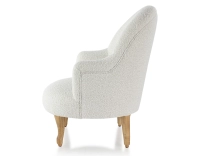 Fauteuil crapaud avec accoudoirs pieds bois teinte naturelle et tissu bouclé blanc Fauteuil crapaud avec accoudoirs pieds bois teinte naturelle et tissu bouclé blanc
