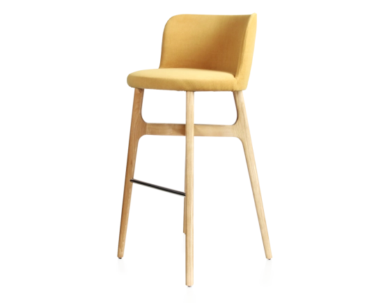 Tabouret de bar h80 cm bois teinte naturelle assise tissu jaune