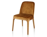 Designer chair Cherry-stained wood and bronze velvet fabric Designer chair Cherry-stained wood and bronze velvet fabric