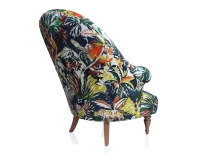 Toad armchair with armrests walnut-stained wooden legs and high-backed jungle fabric Toad armchair with armrests walnut-stained wooden legs and high-backed jungle fabric