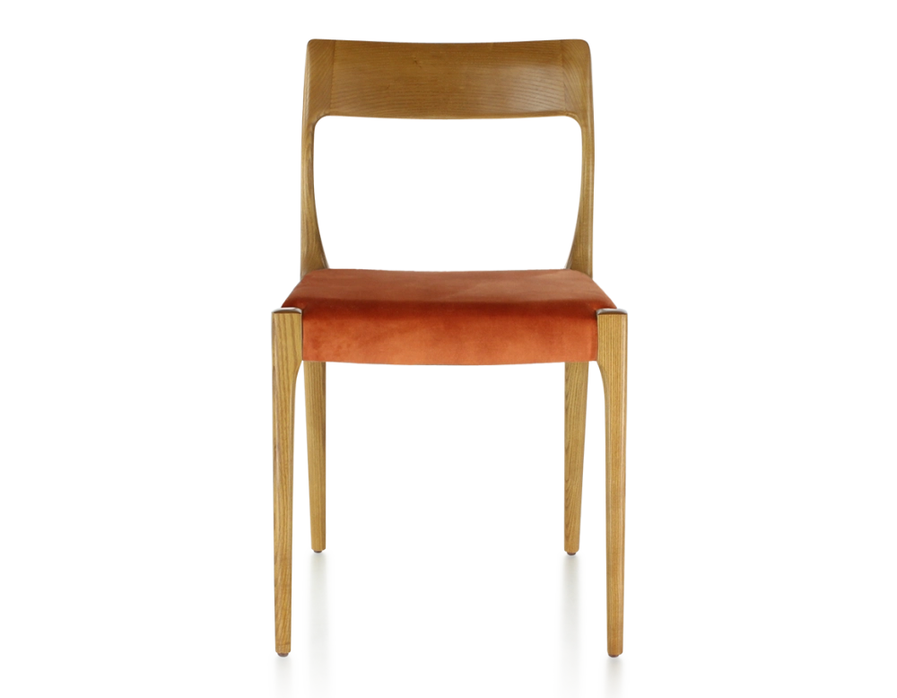 Scandinavian chair cherry-stained wood, terracotta velvet seat Scandinavian chair cherry-stained wood, terracotta velvet seat