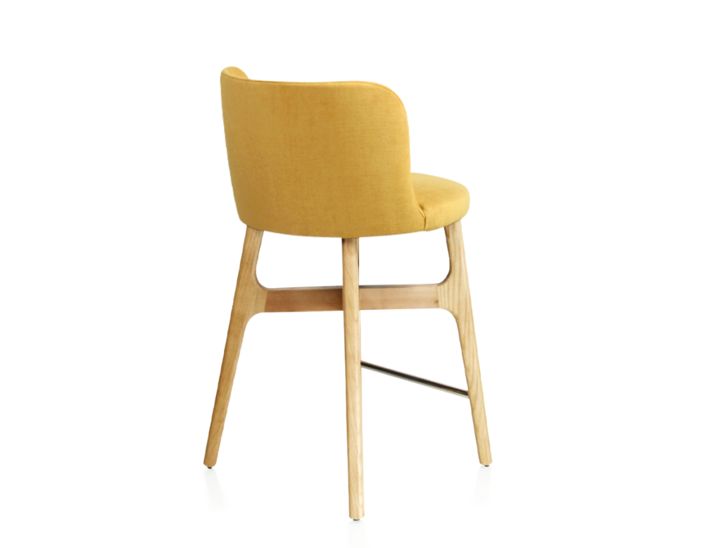 Tabouret de bar h60 cm bois teinte naturelle assise tissu jaune Tabouret de bar h60 cm bois teinte naturelle assise tissu jaune