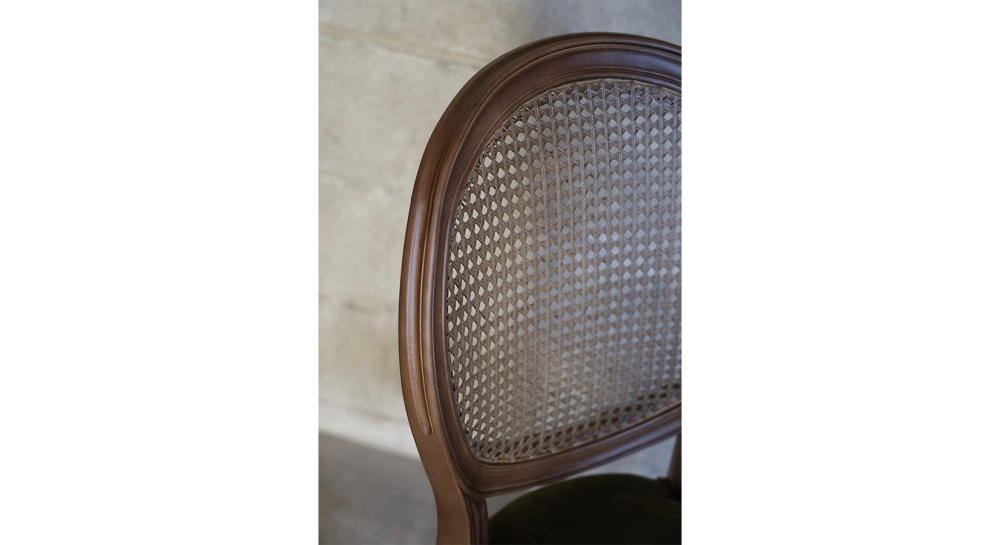 Louis XVI style antique chair wood antique stain and navy blue fabric