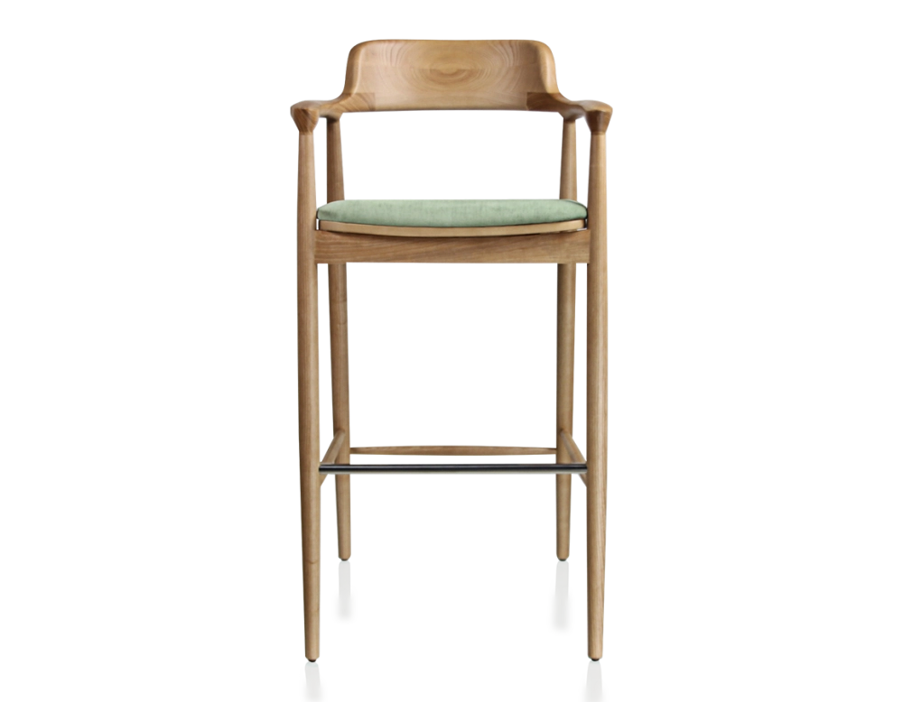 Tabouret de bar h80 cm bois teinte naturelle assise tissu vert Tabouret de bar h80 cm bois teinte naturelle assise tissu vert