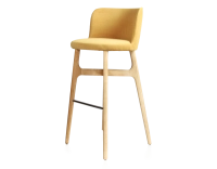 Tabouret de bar h80 cm bois teinte naturelle assise tissu jaune Tabouret de bar h80 cm bois teinte naturelle assise tissu jaune