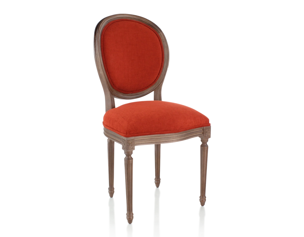 Antique Louis XVI style chair dark brown stained wood and burnt orange fabric Antique Louis XVI style chair dark brown stained wood and burnt orange fabric