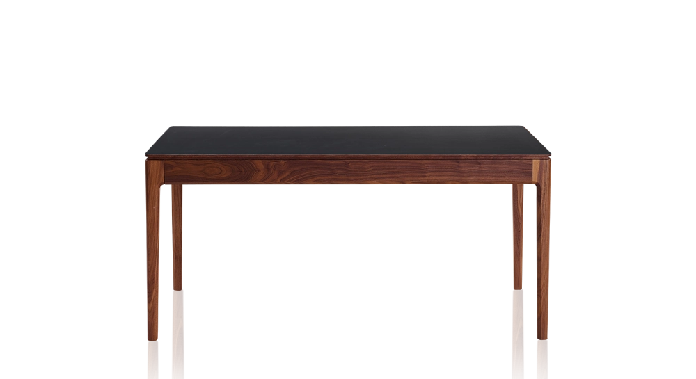 Table extensible 8 à 12 personnes en noyer et céramique allonges bois avec bois teinte naturelle et plateau céramique noir unie 160x100 cm Table extensible 8 à 12 personnes en noyer et céramique allonges bois avec bois teinte naturelle et plateau céramique noir unie 160x100 cm