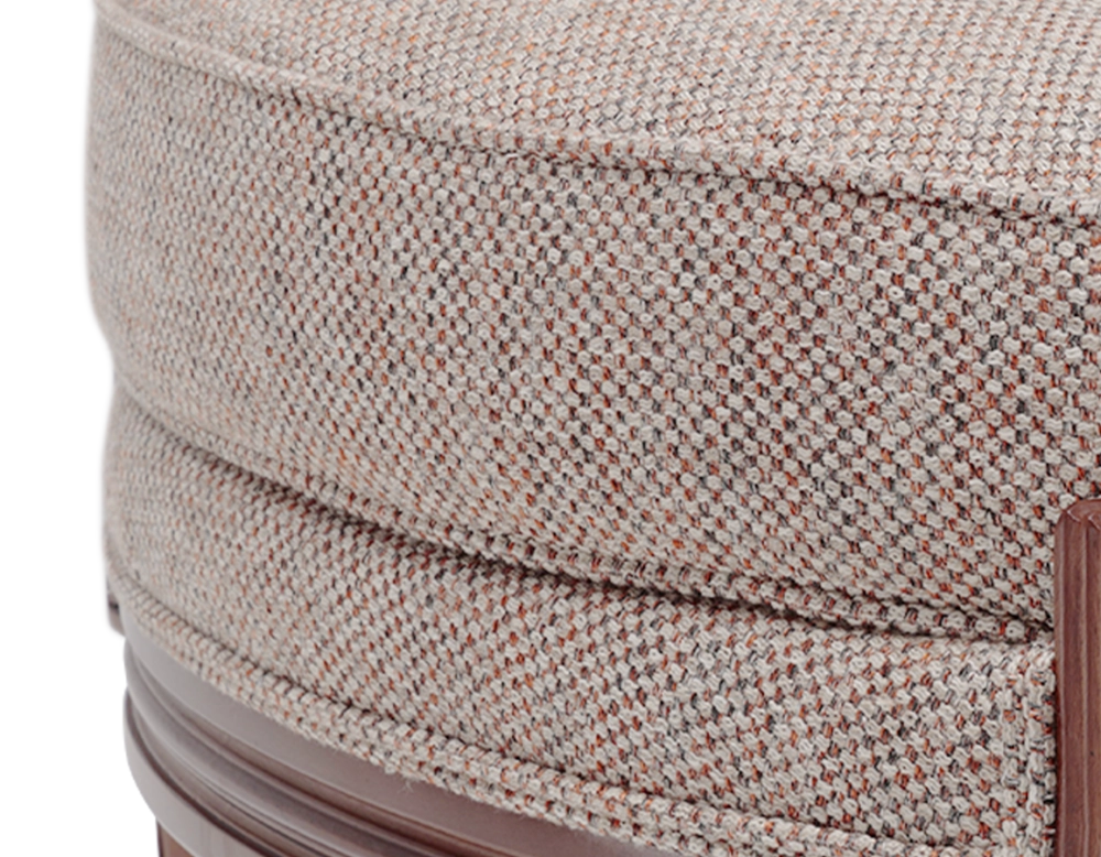 Sillón antiguo estilo Luis XVI bois teinte ancienne et tissu chiné beige, gris et orange