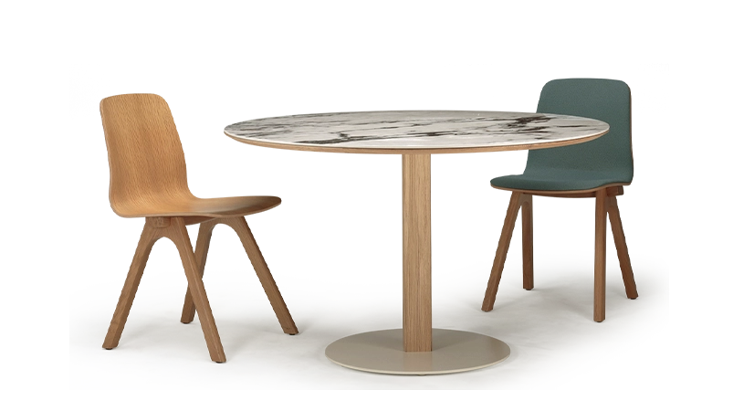 Table salle à manger ronde en chêne et céramique 6 personnes avec bois teinte naturelle et plateau céramique effet marbre blanc m3 120x120 Table salle à manger ronde en chêne et céramique 6 personnes avec bois teinte naturelle et plateau céramique effet marbre blanc m3 120x120