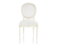 Chaise ancienne style Louis XVI bois teinte blanche cérusée et tissu bouclé blanc