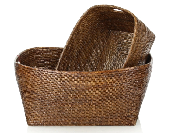 Brown rattan storage basket with handles medium model