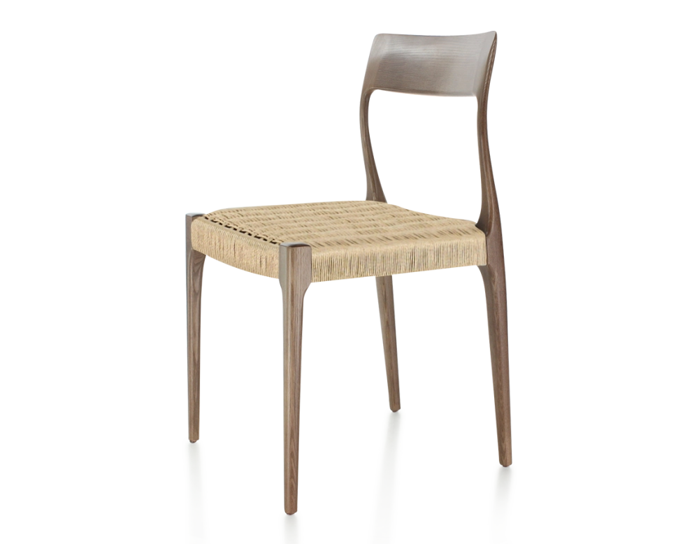 Chaise scandinave bois teinte marron foncé assise corde Chaise scandinave bois teinte marron foncé assise corde
