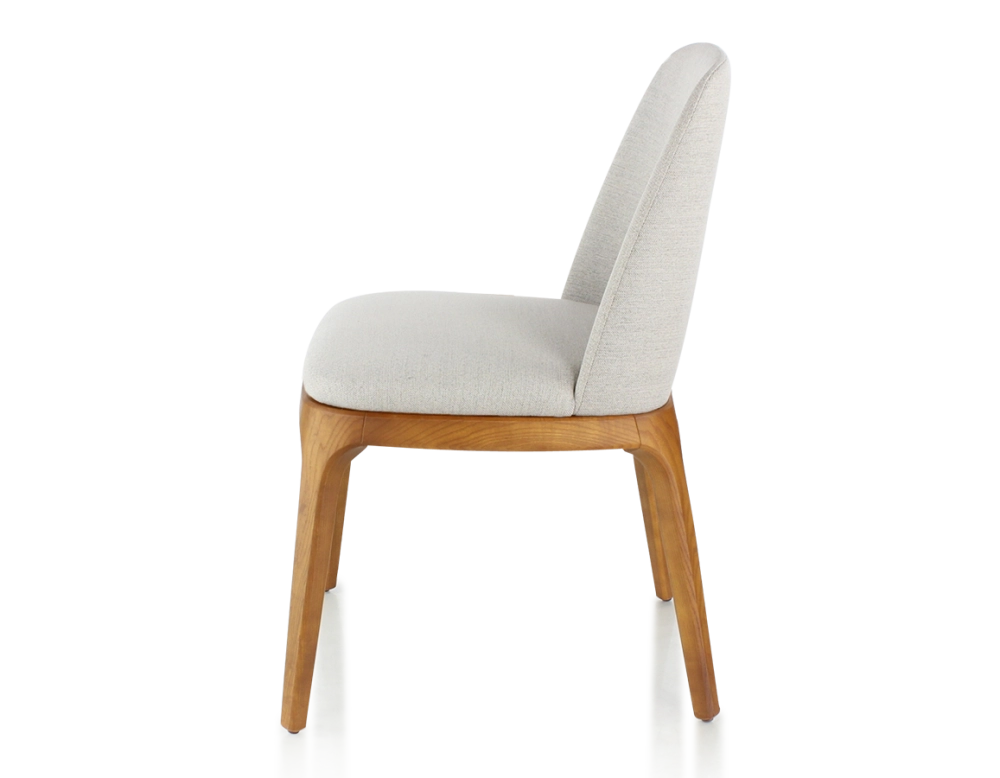 Designer chair cherry-stained wood and natural beige fabric Designer chair cherry-stained wood and natural beige fabric
