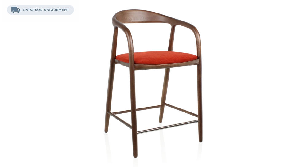 Bar stool H60 cm dark brown stained wood and burnt orange fabric
