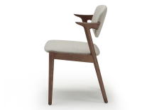 Walnut coloured design chair and natural beige fabric Walnut coloured design chair and natural beige fabric