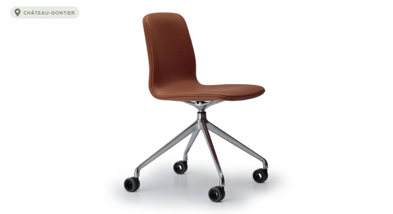 Chaise de bureau avec roulettes assise cuir camel