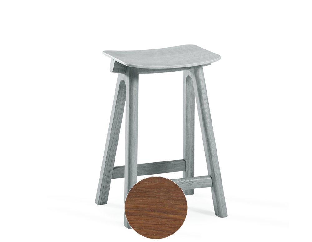 Oak bar stool H60 cm walnut stained wood Oak bar stool H60 cm walnut stained wood