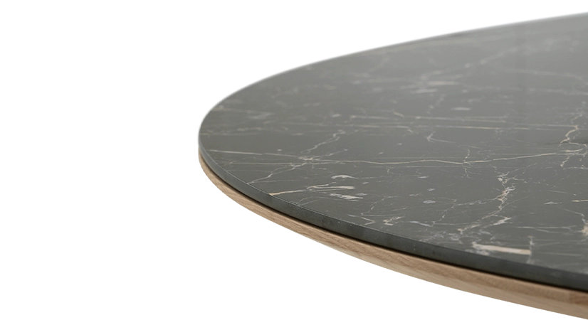 Table salle à manger ronde en chêne et céramique 6 personnes avec bois teinte naturelle et plateau céramique effet marbre noir m2 120x120 Table salle à manger ronde en chêne et céramique 6 personnes avec bois teinte naturelle et plateau céramique effet marbre noir m2 120x120