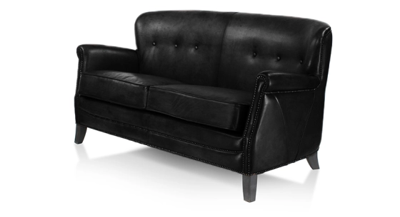 2 seater leather club sofa black