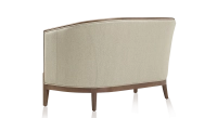 Canapé ancien 2 places bois teinte noyer et tissu beige naturel Canapé ancien 2 places bois teinte noyer et tissu beige naturel