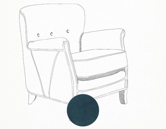 Fauteuil club cuir bleu accoudoirs cloutés