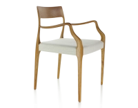Chaise scandinave avec accoudoirs bois teinte merisier assise tissu beige naturel Chaise scandinave avec accoudoirs bois teinte merisier assise tissu beige naturel