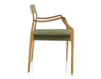 Scandinavian armchair with armrests cherry-stained wood, olive green fabric seat Scandinavian armchair with armrests cherry-stained wood, olive green fabric seat
