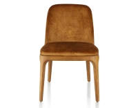 Designer chair Cherry-stained wood and bronze velvet fabric Designer chair Cherry-stained wood and bronze velvet fabric