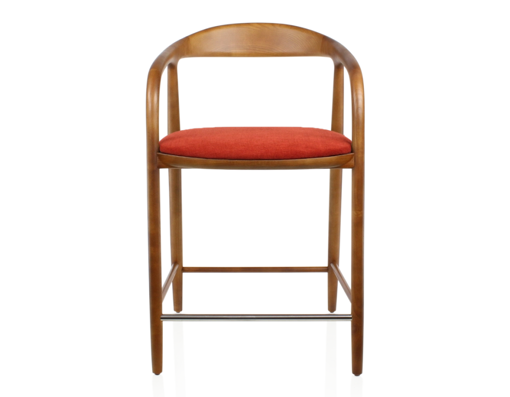 Tabouret de bar H60 cm bois teinte merisier et tissu orange brulé Tabouret de bar H60 cm bois teinte merisier et tissu orange brulé