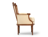 Fauteuil bergère style Louis XVI bois teinte ancienne et tissu crème Fauteuil bergère style Louis XVI bois teinte ancienne et tissu crème
