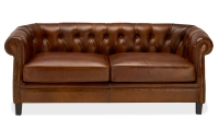 Canapé Chesterfield cuir 2 places marron vintage accoudoirs cloutés Canapé Chesterfield cuir 2 places marron vintage accoudoirs cloutés
