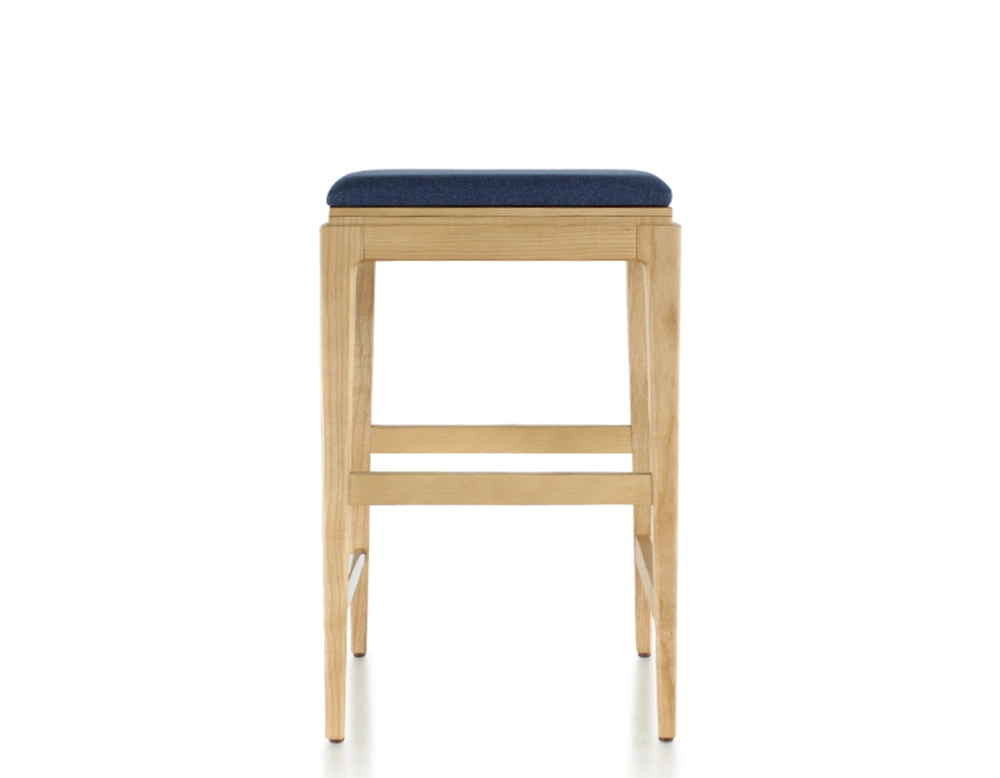 Tabouret de bar design H60 cm bois teinte naturelle assise tissu bleu marine
