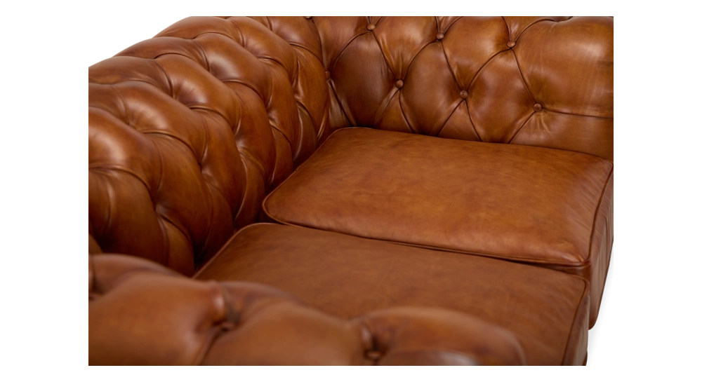 2 seater Chesterfield leather sofa light brown studded armrests 2 seater Chesterfield leather sofa light brown studded armrests