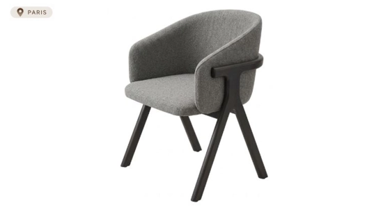 Chaise design en frêne bois teinte anthracite assise tissu gris