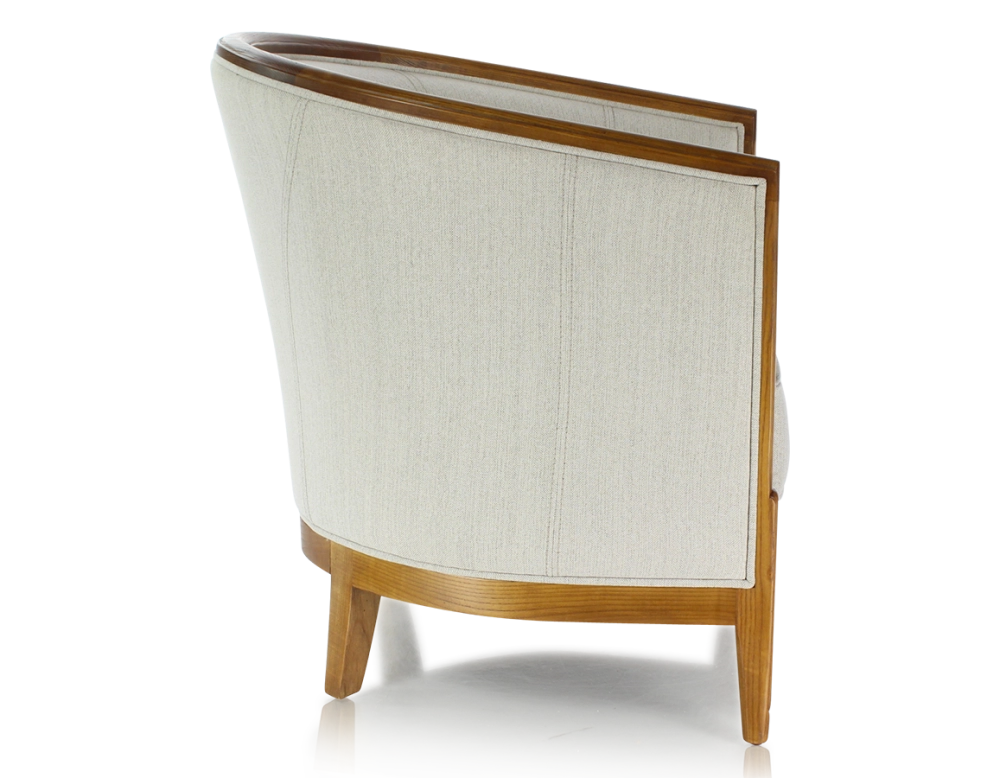 Fauteuil ancien accoudoirs moulurés bois teinte ancienne et tissu beige naturel Fauteuil ancien accoudoirs moulurés bois teinte ancienne et tissu beige naturel