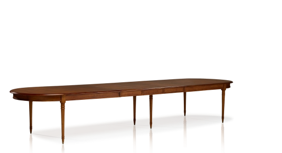 Louis xvi extendable dining table extended for 14 to 20 guests wood antique finish with 4 extensions. 310x120 cm