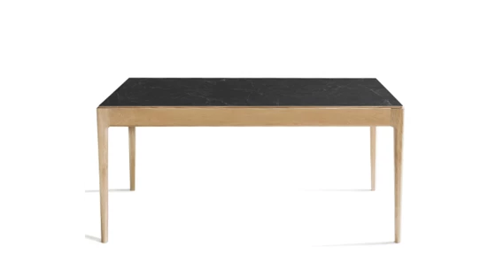 Table salle à manger en chêne et céramique avec bois teinte naturelle et plateau céramique effet ardoise 140x90 cm