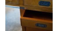 Navy desk in wood and leather bois teinte merisier et cuir vert