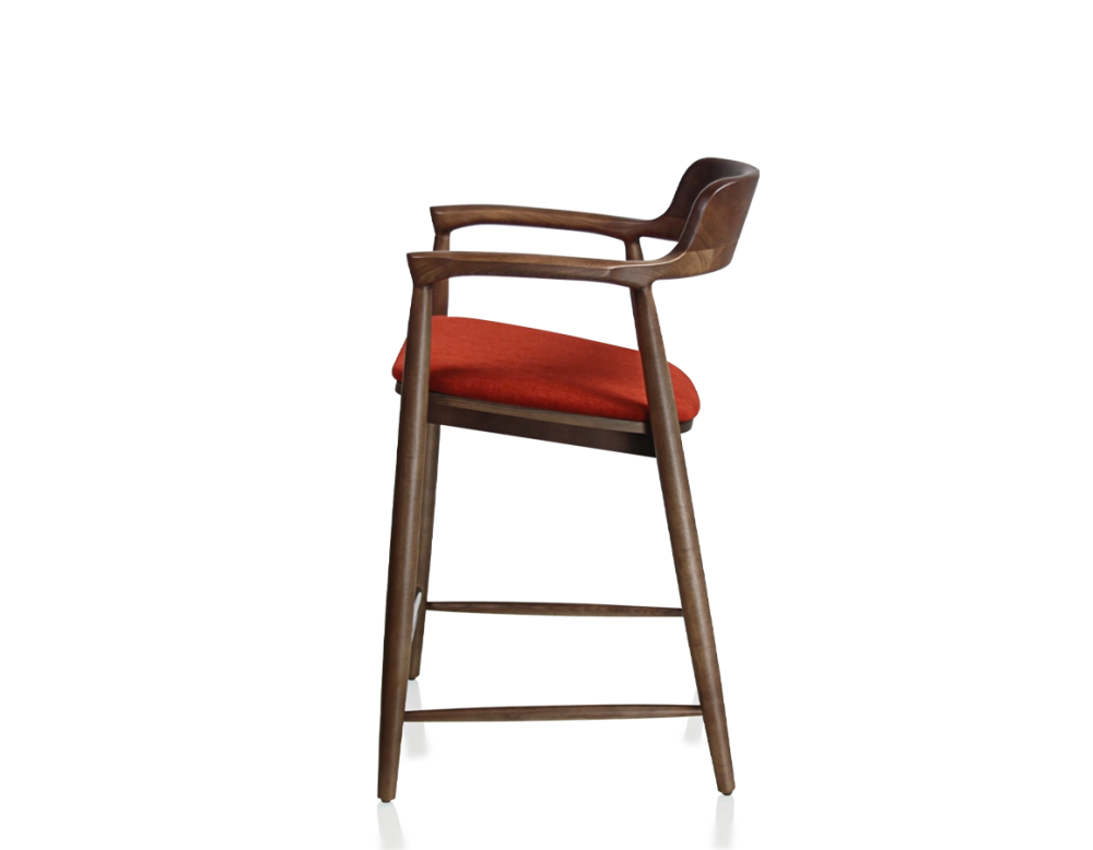 Bar stool h60 cm natural tint wood burnt orange fabric seat Bar stool h60 cm natural tint wood burnt orange fabric seat