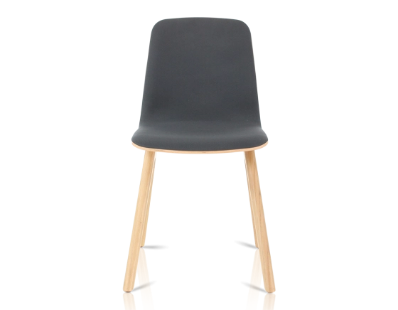 Upholstered oak designer chair natural wood stain, anthracite grey fabric seat