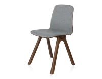 Chaise design en chêne tapissé bois teinte marron foncé assise tissu gris clair