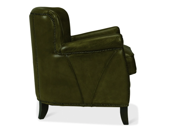 Fauteuil club cuir vert olive accoudoirs cloutés