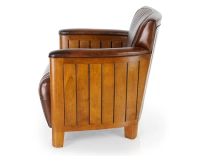 Fauteuil club bois et cuir marron vintage Fauteuil club bois et cuir marron vintage