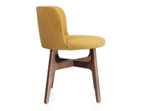 Designer chair walnut-stained wood, yellow fabric seat Designer chair walnut-stained wood, yellow fabric seat